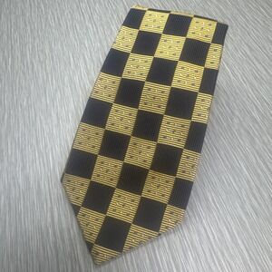Turnbull & Asser Gold Black Check Silk Tie Handmade London Men's Classic Necktie